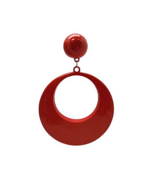 Boucle d'oreille flamenco en plastique. Cercle géant. Rouge